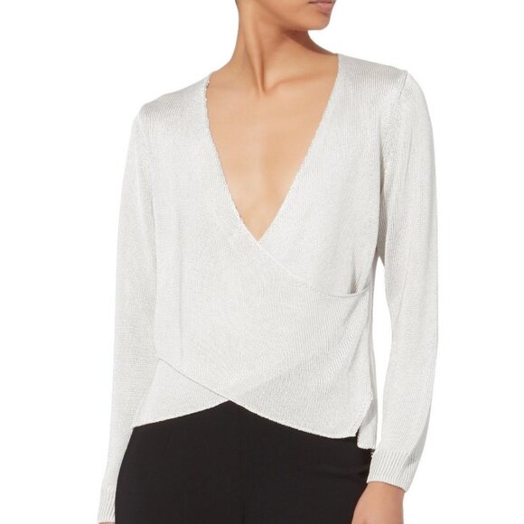 Michelle Mason Metallic Cross Wrap Sweater - Picture 2 of 8